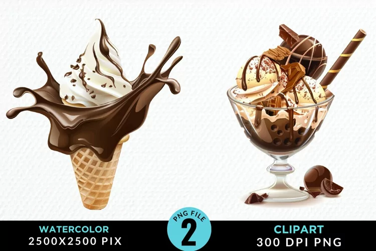 Watercolor Chocolate Ice Cream Clipart