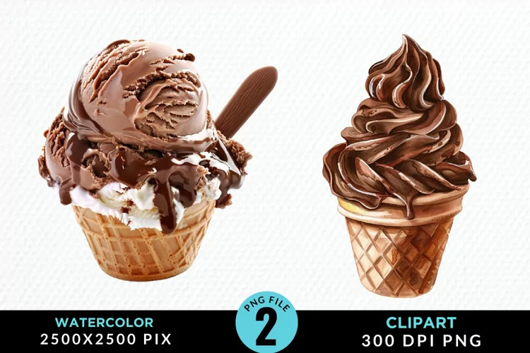 Watercolor Chocolate Ice Cream Clipart