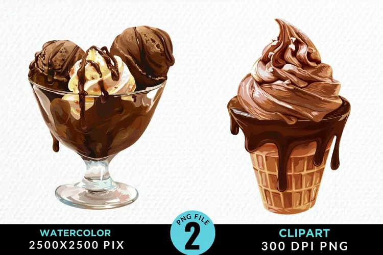 Watercolor Chocolate Ice Cream Clipart