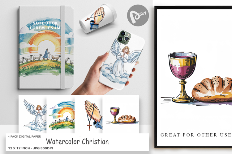 Digital Paper Watercolor Christian