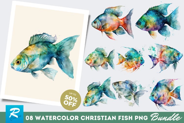 Watercolor Christian Fish Clipart Bundle