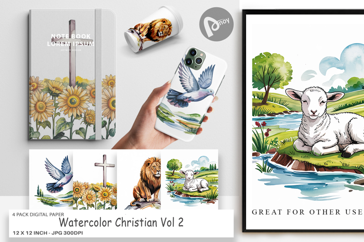 Digital Paper Watercolor Christian