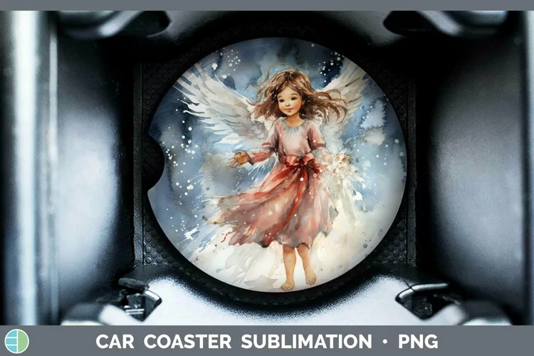 Watercolor Christmas Angel Car Coaster Sublimation Coaster D