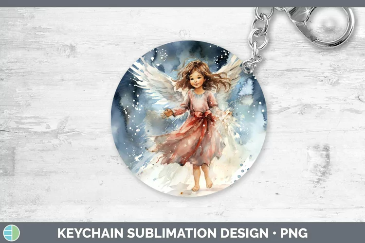 Watercolor Christmas Angel Keychain Sublimation Keyring Desi