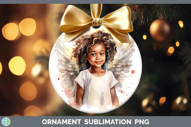 Watercolor Christmas Angel Ornament Sublimation Bauble Desig
