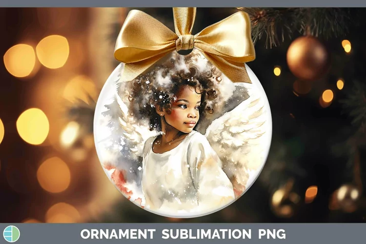 Watercolor Christmas Angel Ornament Sublimation Bauble Desig