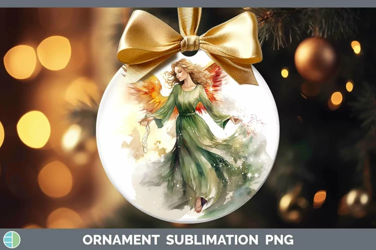 Watercolor Christmas Angel Ornament Sublimation Bauble Desig