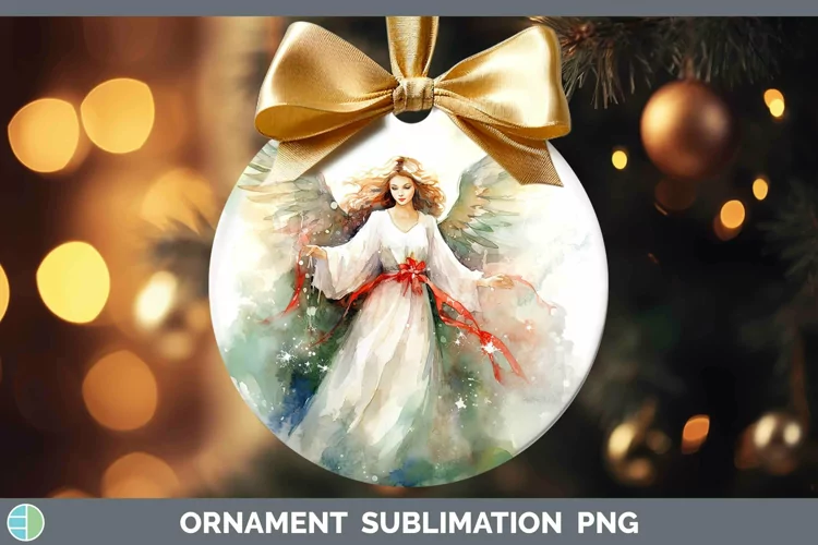 Watercolor Christmas Angel Ornament Sublimation Bauble Desig