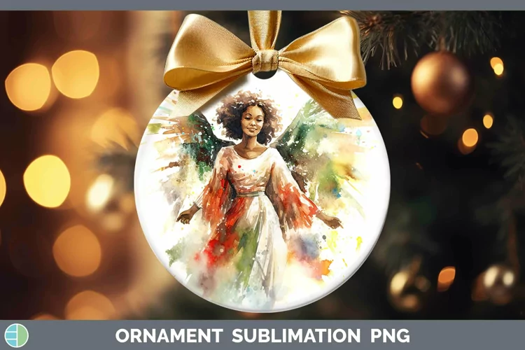 Watercolor Christmas Angel Ornament Sublimation Bauble Desig