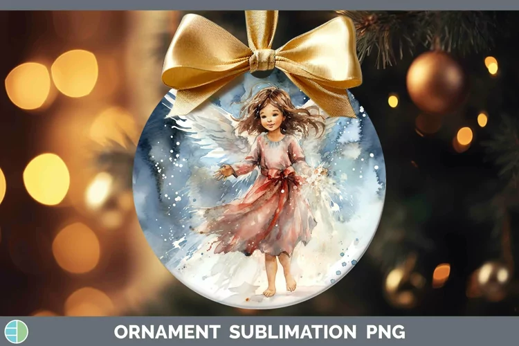 Watercolor Christmas Angel Ornament Sublimation Bauble Desig
