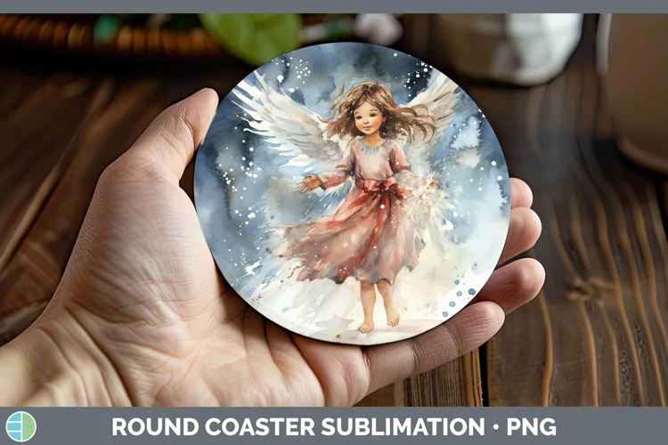 Watercolor Christmas Angel Round Coaster Sublimation Coaster