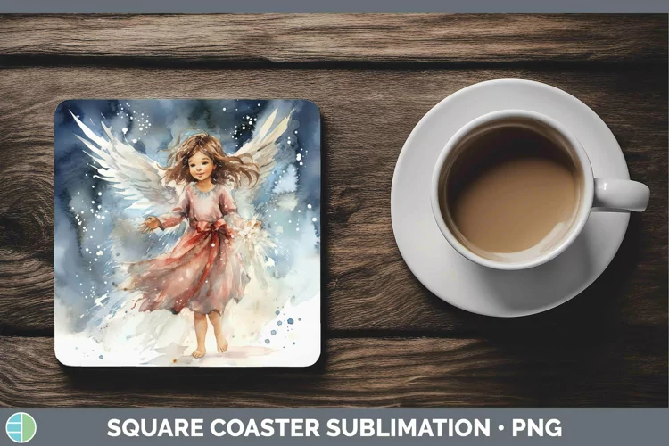 Watercolor Christmas Angel Square Coaster Sublimation Coaste