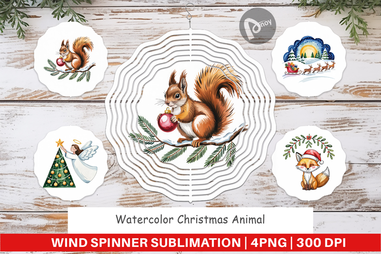 Wind Spinner Watercolor Christmas Animal