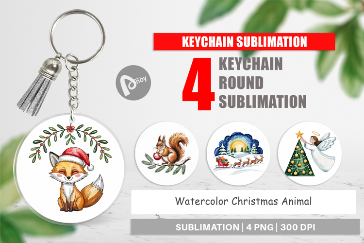 Keychain Watercolor Christmas Animal