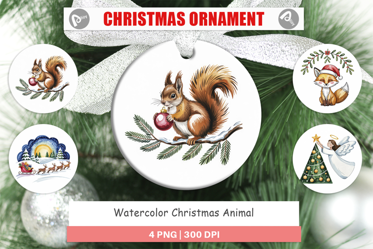 Ornament Watercolor Christmas Animal