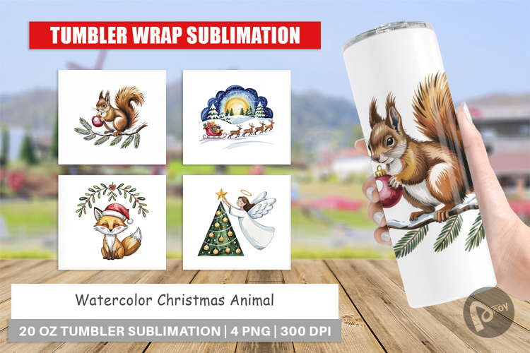 Tumbler Watercolor Christmas Animal