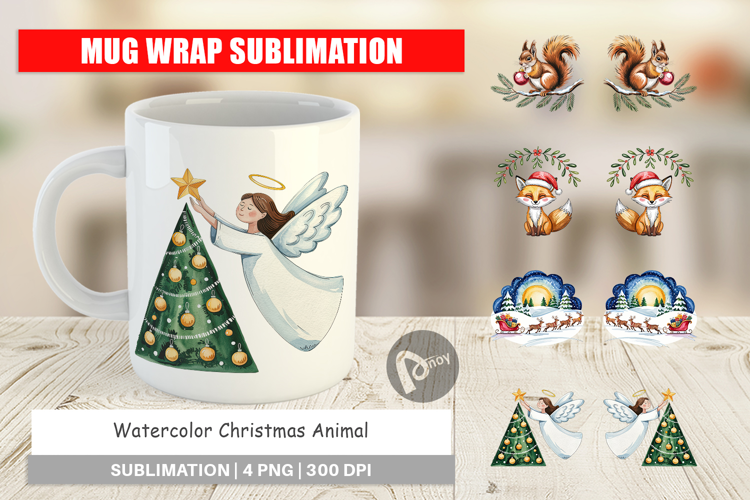 Mug Wrap Watercolor Christmas Animal