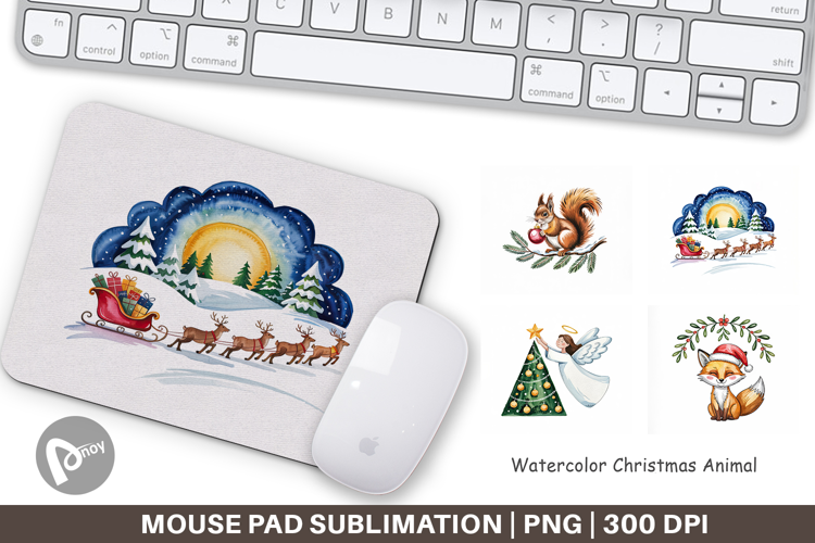 Mouse Pad Watercolor Christmas Animal