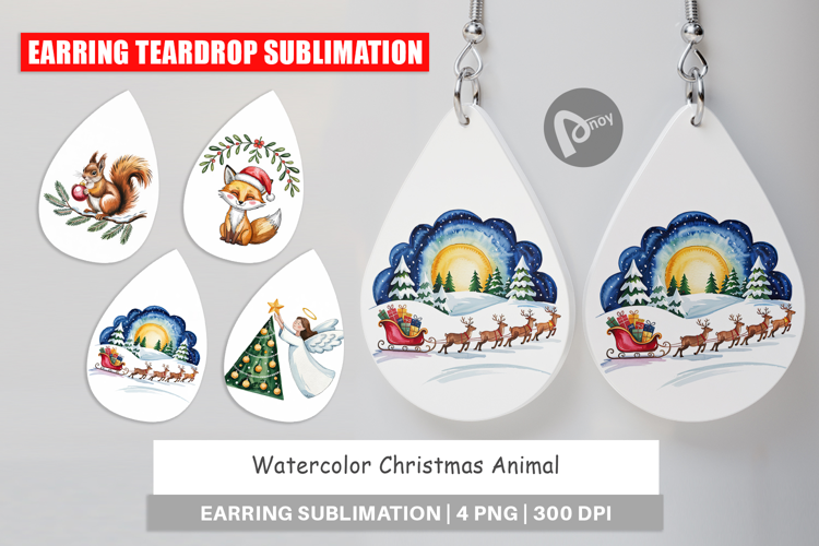 Earring Watercolor Christmas Animal