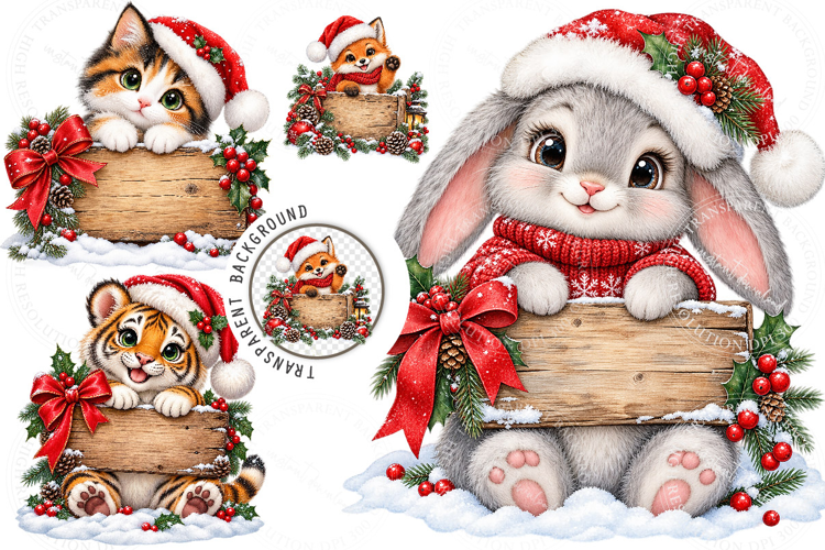 Watercolor Christmas Animal Clipart