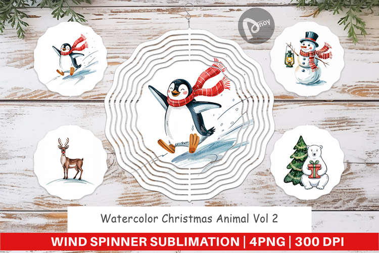 Wind Spinner Watercolor Christmas Animal