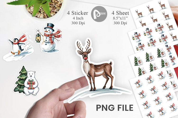Watercolor Christmas Animal Sticker