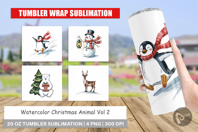 Tumbler Watercolor Christmas Animal