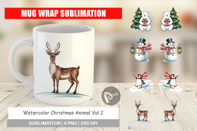 Mug Wrap Watercolor Christmas Animal