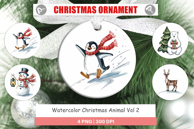Ornament Watercolor Christmas Animal