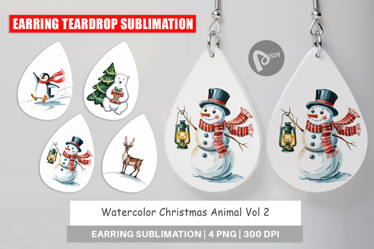 Earring Watercolor Christmas Animal