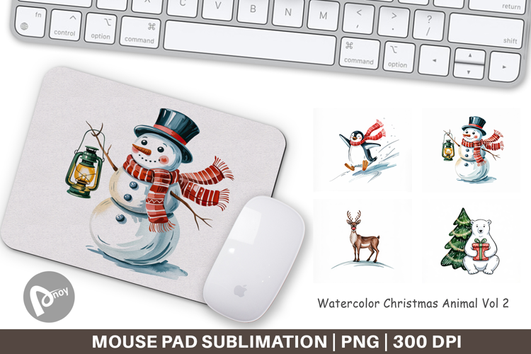 Mouse Pad Watercolor Christmas Animal
