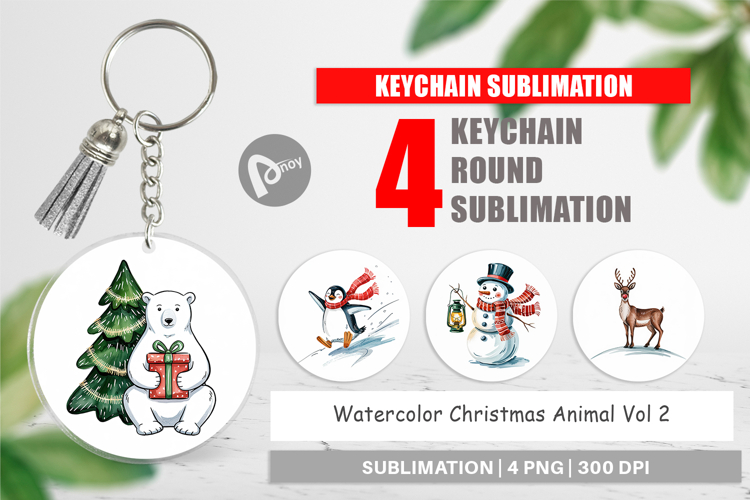 Keychain Watercolor Christmas Animal