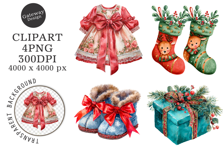 Watercolor Christmas Baby Shower Clipart