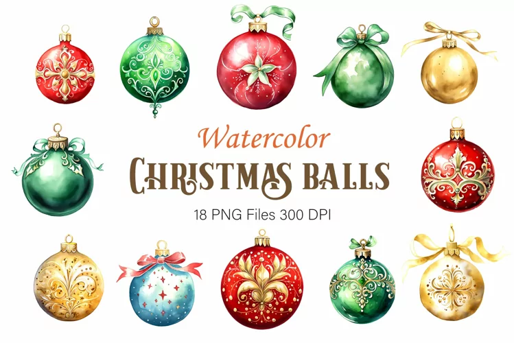 Watercolor Christmas balls. Clipart.