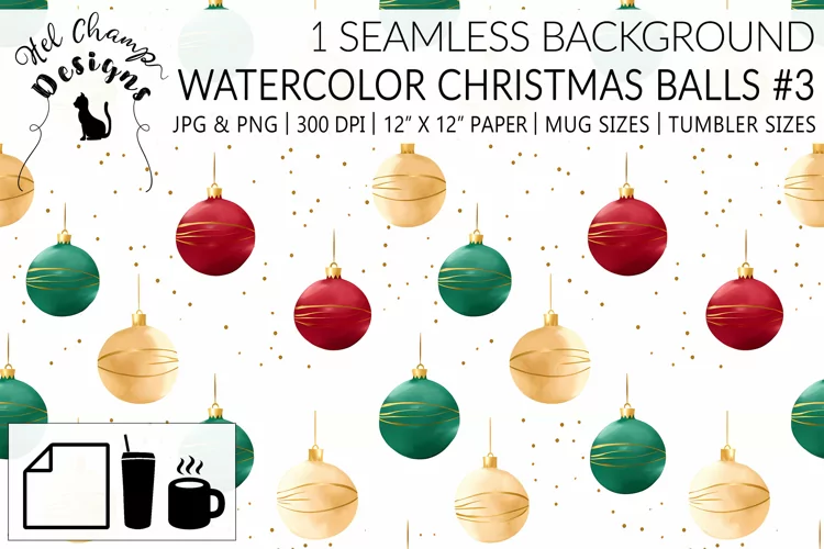 Watercolor Christmas Balls #3 | Patterns | Sublimation