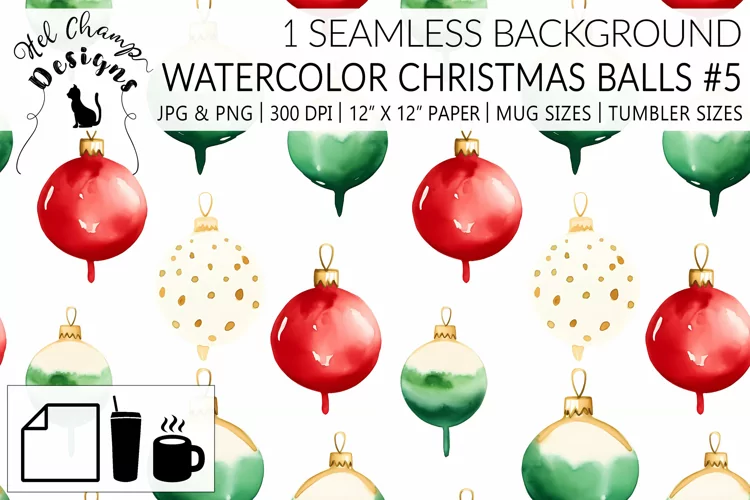 Watercolor Christmas Balls #5 | Patterns | Sublimation