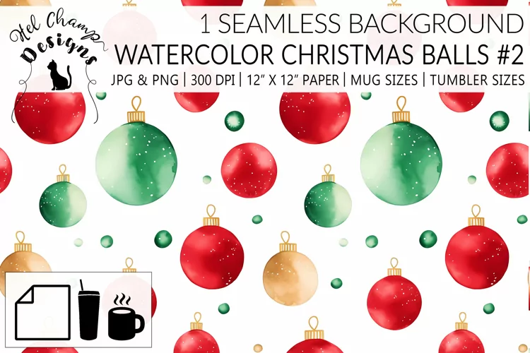 Watercolor Christmas Balls #2 | Patterns | Sublimation