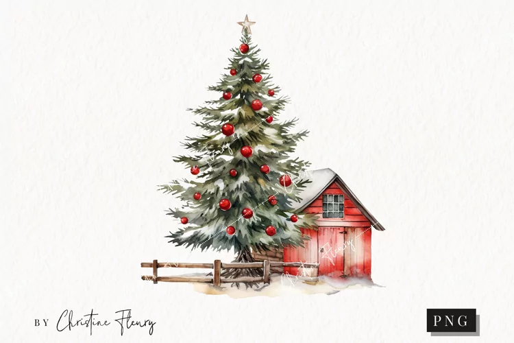 Watercolor Christmas Barn Clipart | Christmas Clipart