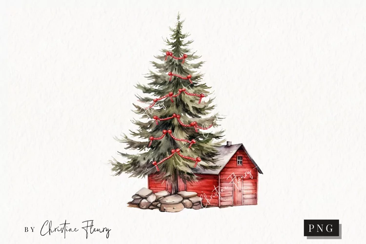 Watercolor Christmas Cottage Clipart | Christmas Clipart