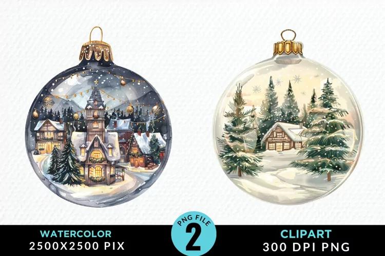 Watercolor Christmas Bauble Sublimation PNG Clipart