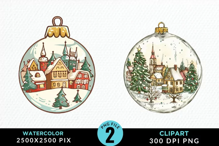 Watercolor Christmas Bauble Sublimation PNG Clipart