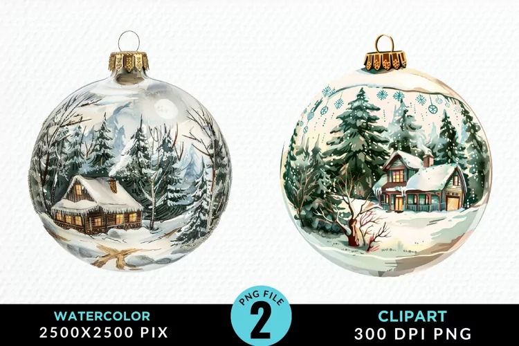 Watercolor Christmas Bauble Sublimation PNG Clipart