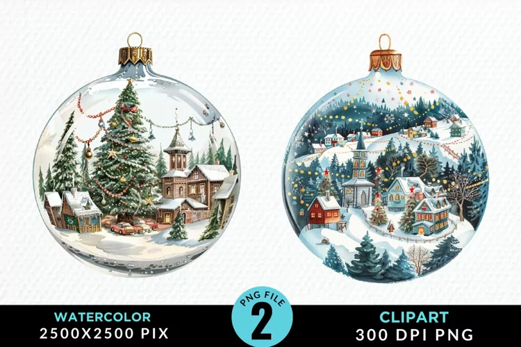 Watercolor Christmas Bauble Sublimation PNG Clipart