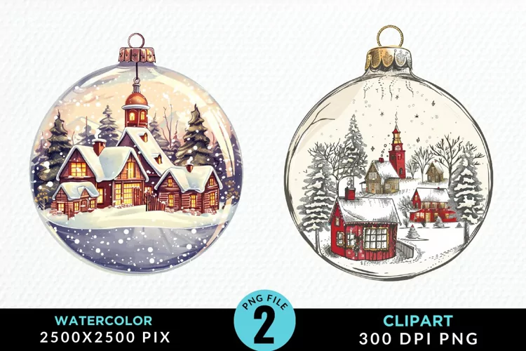 Watercolor Christmas Bauble Sublimation PNG Clipart