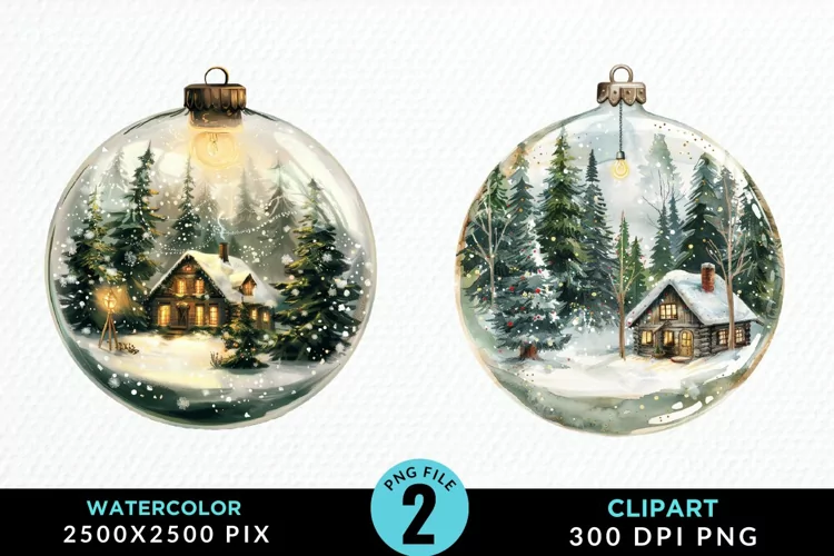 Watercolor Christmas Bauble Sublimation PNG Clipart