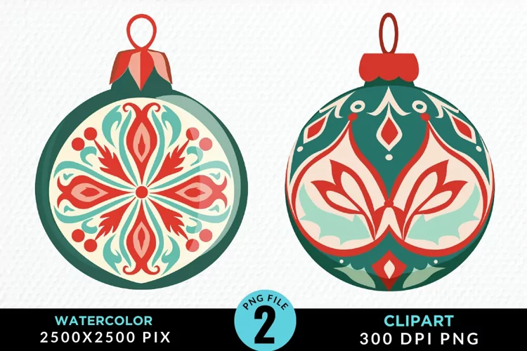 Watercolor Christmas Bauble Fun Clipart