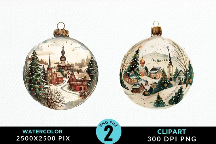 Watercolor Christmas Bauble Sublimation PNG Clipart