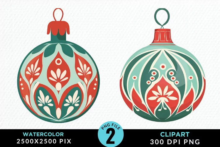 Watercolor Christmas Bauble Fun Clipart
