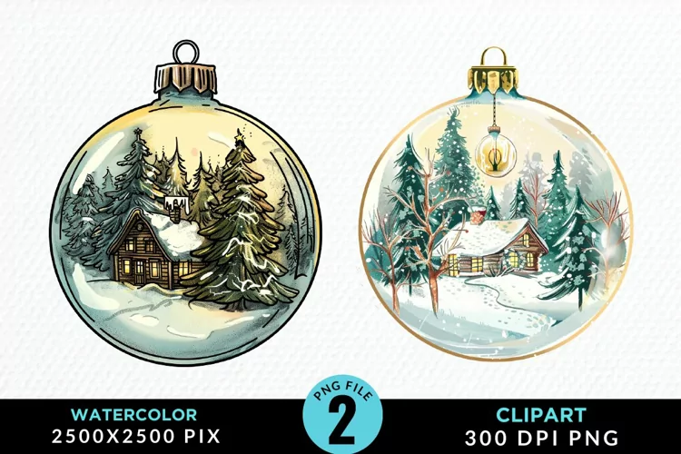 Watercolor Christmas Bauble Sublimation PNG Clipart