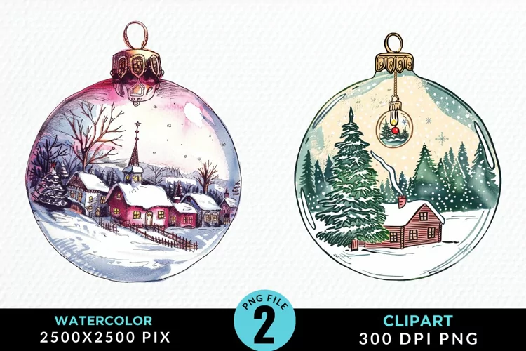 Watercolor Christmas Bauble Sublimation PNG Clipart